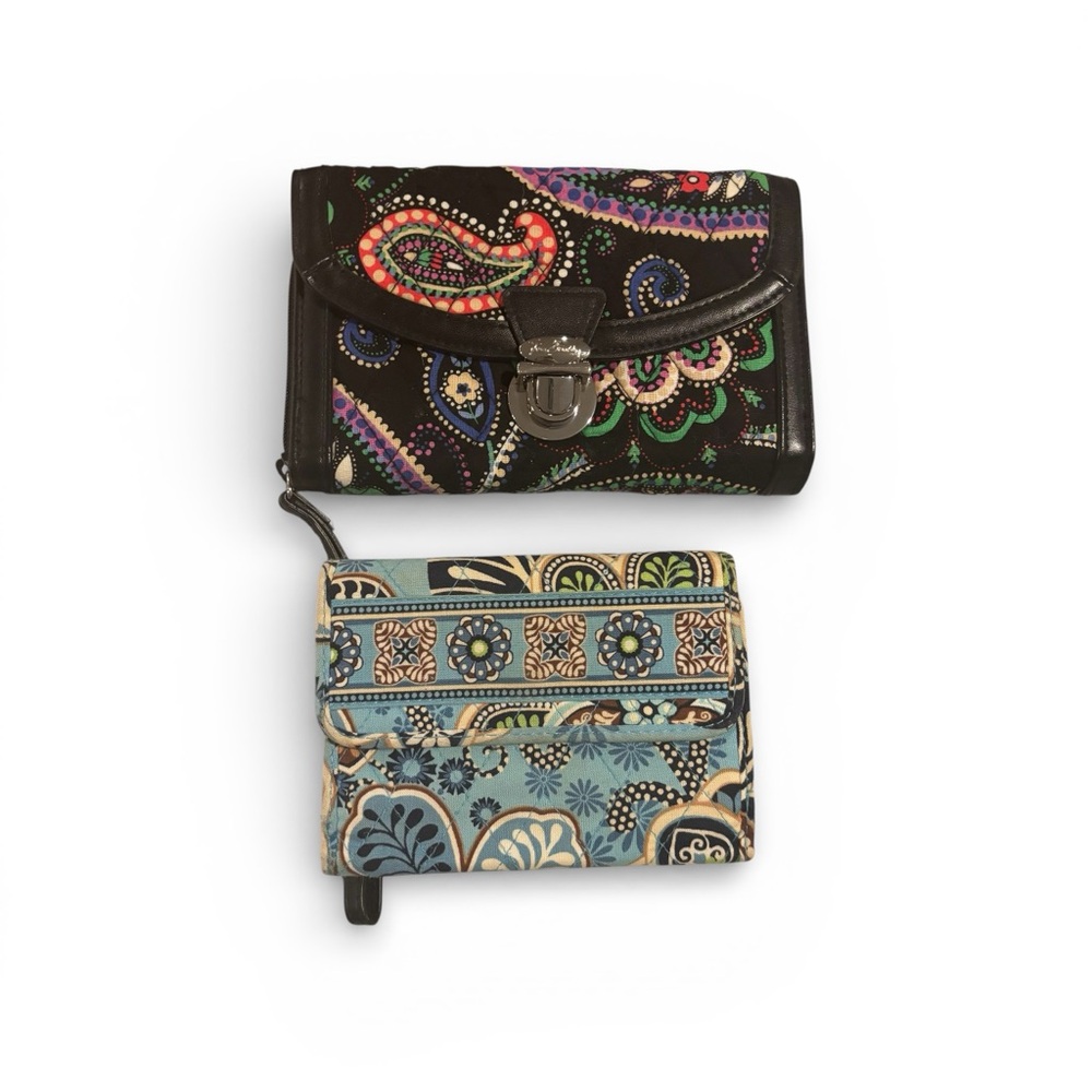 Vera Bradley Black Wristlet AND with Multicolor Blue Wallet